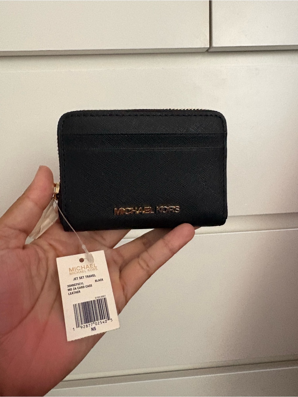 Michael Kors Jet Set Travel Wallet, Black Leather with Gold Logo